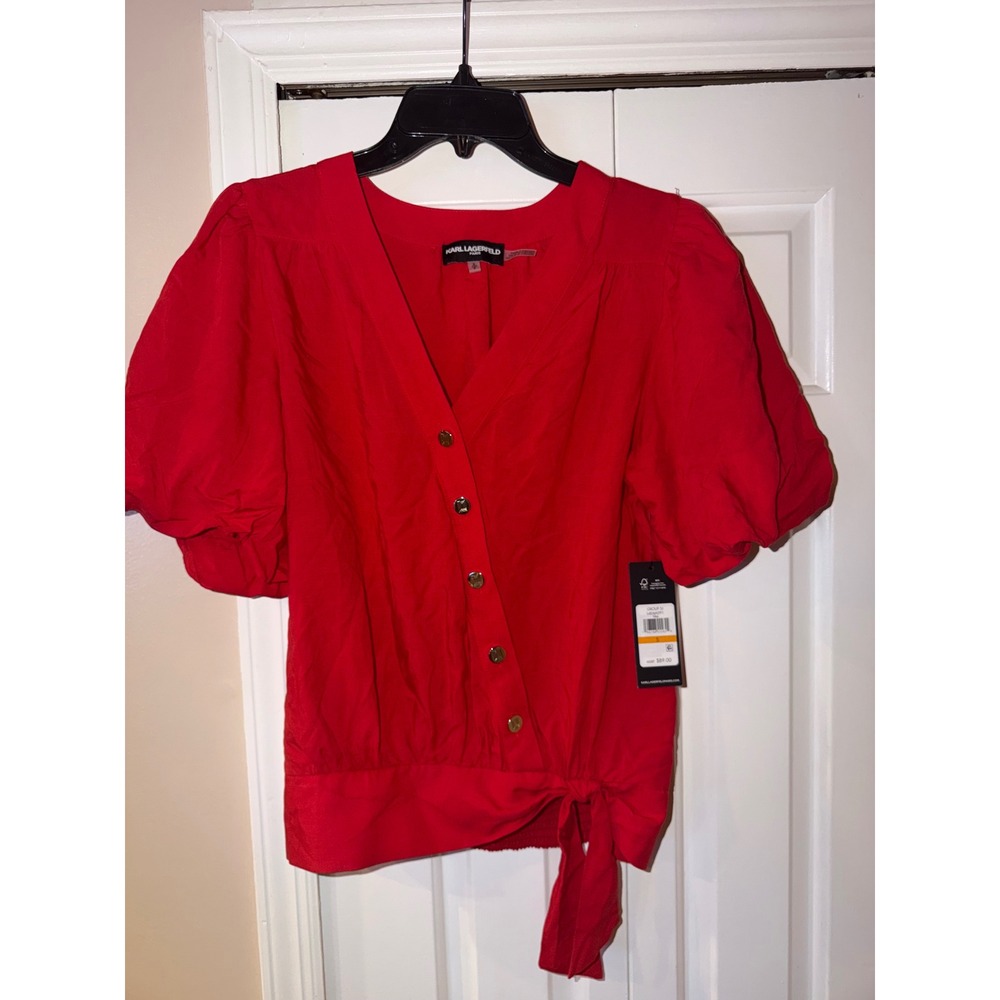 Karl Lagerfeld Paris Womens Puff Sleeve Blouse